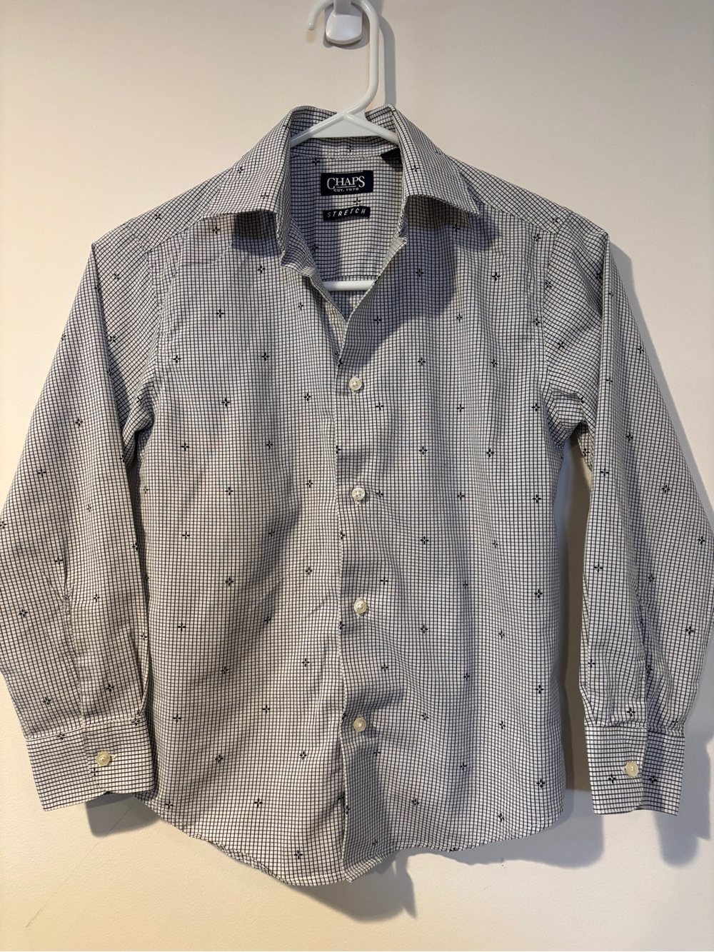 Chaps Boys Long-Sleeve Check Dress Shirt in White and Black Size Small 8